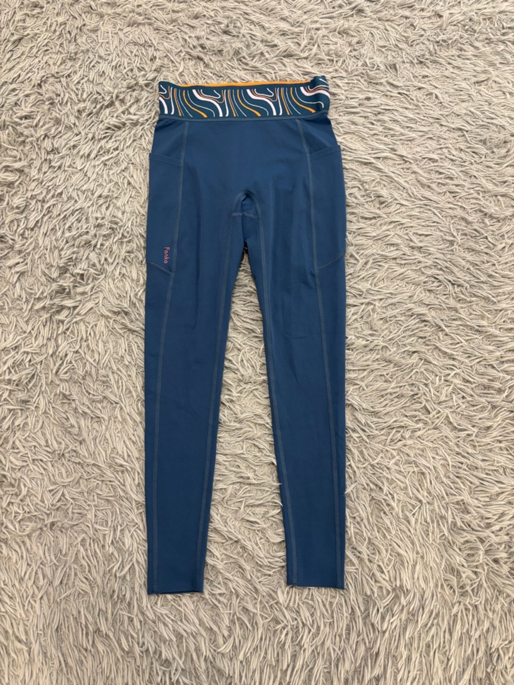 Fanka Womens Blue Body Sculpt Lift n Curve Small High Rise Leggings Pockets Yoga